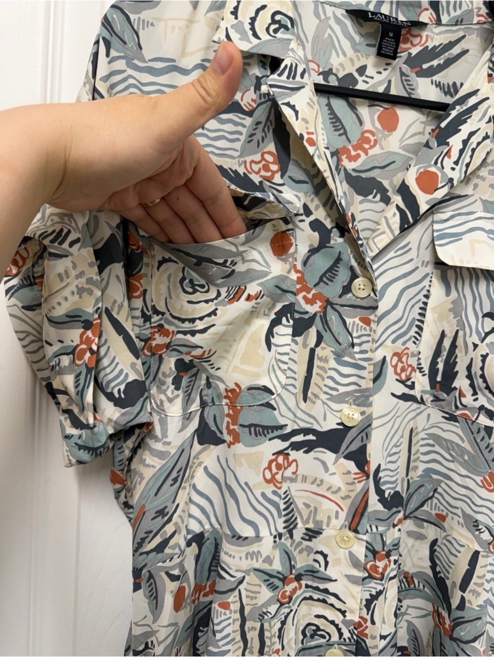Lauren Ralph Lauren Belted Printed Midi Shirtdress Size 14 - Picture 11 of 16